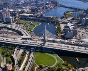 Aerial view of 北岸大桥公园 in Boston, MA